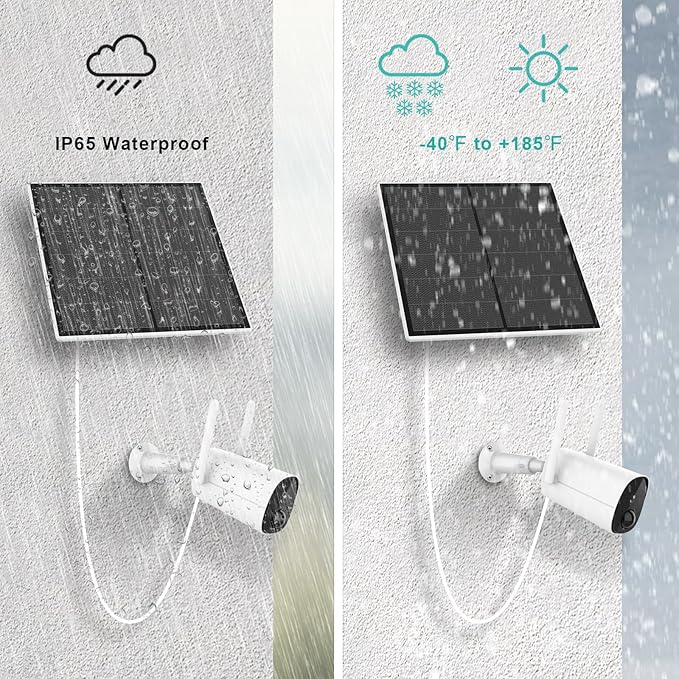 Solar Panel for Security Camera 5W USB Solar Panel for Micro USB and USB-C Port Outdoor Rechargeable Battery Camera Solar Panels with 9.8ft Cable Adjustable Wall Mount IP65 Waterproof 2 Pack