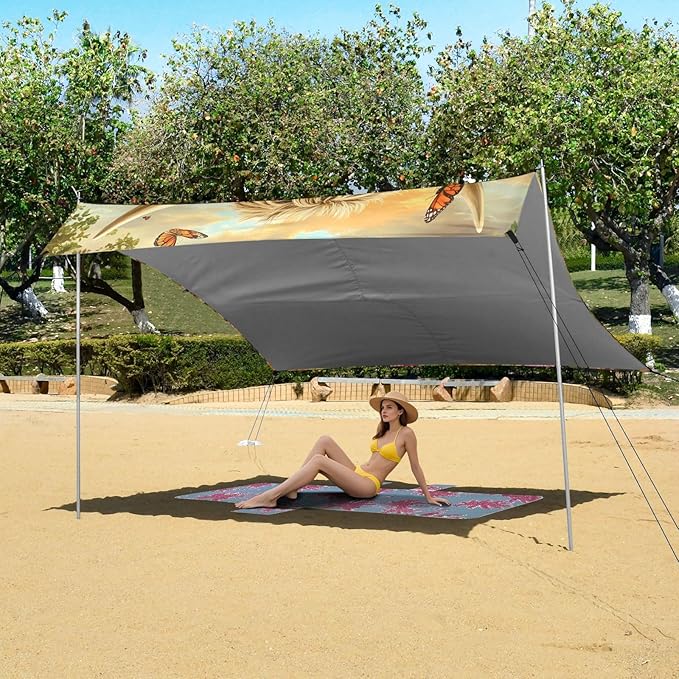 ALAZA Highland Cow Flowers Butterfly Beach Tent Sun Shelter Portable Canopy Sunshade for Outdoor Camping Picnics Backyard Fun 10x9 ft