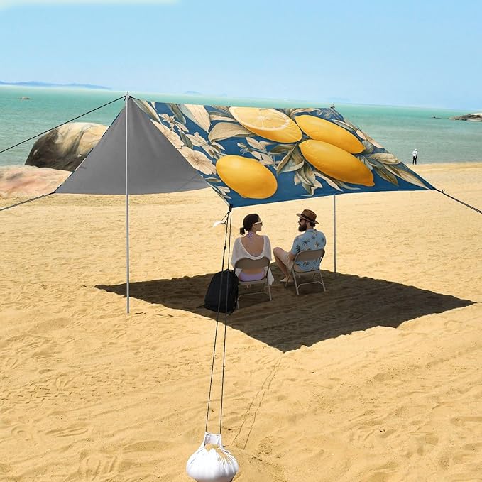 ALAZA Lemon Floral Butterfly Beach Tent Sun Shelter Portable Canopy Sunshade for Outdoor Camping Picnics Backyard Fun 10x9 ft