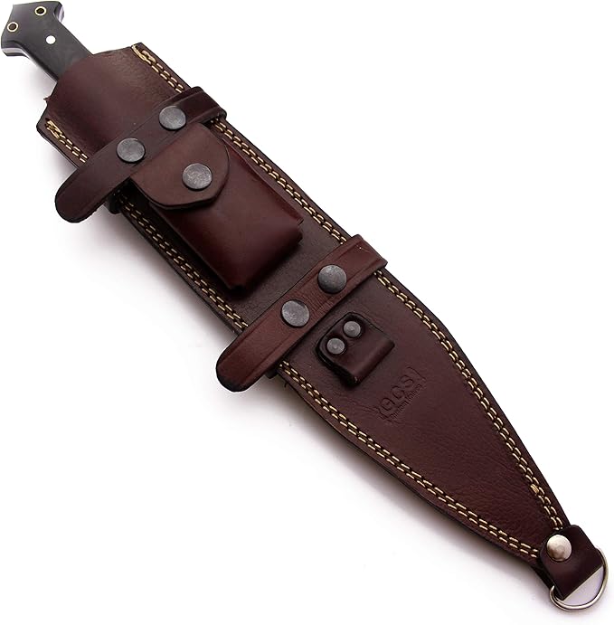 GCS Handmade Survival Hunting Knife and Bowie Black G10 Handle with Brown Leather Right or Left Hand Horizontal Fixed Blade Knife Sheath &amp Sharpening Stone (D2-16.5 Trail Master