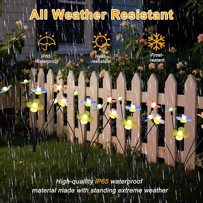 Solar Flower Lights Outdoor Waterproof 4 Pack of 32 LEDs Garden Solar Firefly Lights Decorative for Garden Yard Backyard