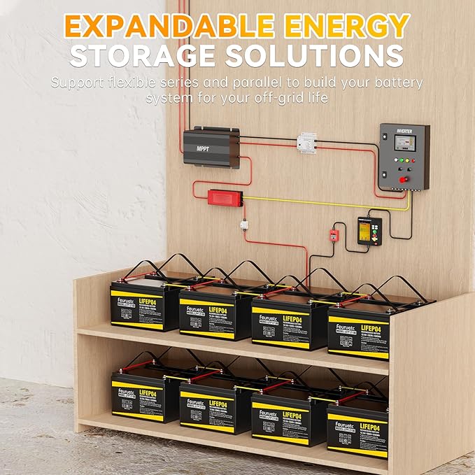 12V 100Ah LiFePO4 Battery - Small RV Battery with 100A BMS 15000+ Deep Cycles Solar Energy Storage Lithium Phosphate Batteries for Home Motor Travel Trailer Camping Off-Grid Power (4PC)
