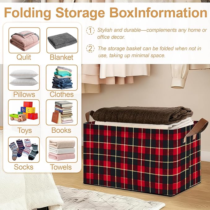 Christmas Gift Storage Bin with Handles Basket Storage Organizer for Shelves Closet Nursery Book Laundry Hamper &amp Home Decor
