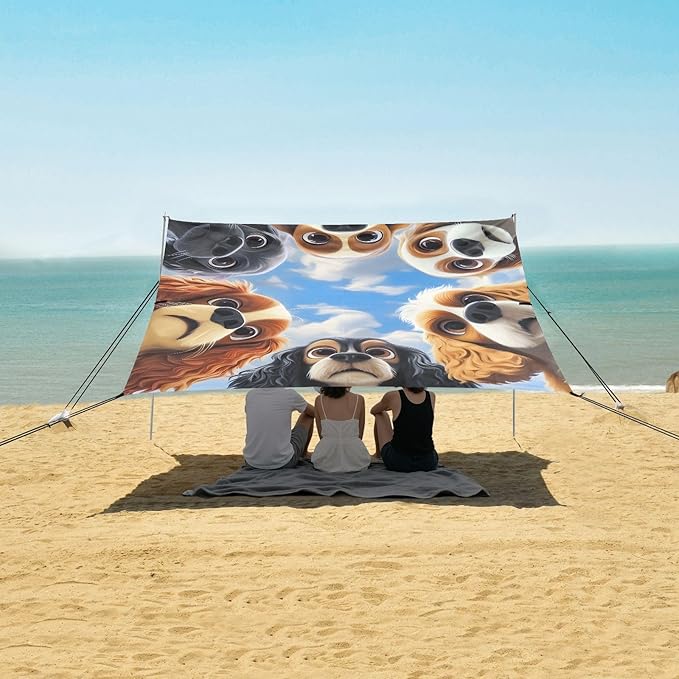 ALAZA Dog Faces Beach Tent Sun Shelter Portable Canopy Sunshade for Outdoor Camping Picnics Backyard Fun 10x9 ft