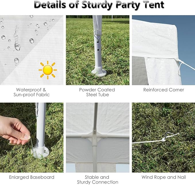 Outdoor Gazebo Canopy Wedding Party Tent Camping Shelter Commercial Instant Shelter Waterproof Tent with Removable Side Walls (10'x20' Without Sides)