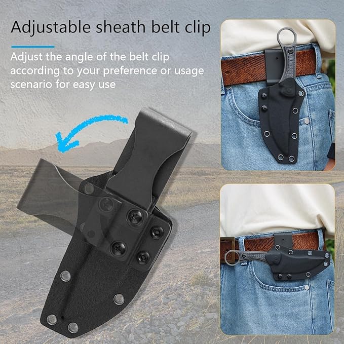 KANSEPT Niko Fixed blade Knife with Sheath 3.54'' Grey TiCn Coated D2 Blade and Brown Micarta with Frag Pattern Handle Adjustable Kydex Sheath for EDC Fixed Knifes for Camping Hiking Fishing G004A8