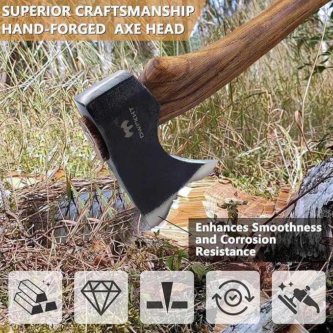 15.7 Hatchet Camping Hatchet Hand-Forged Axe with Sheath for Wood Chopping Splitting and Carving Bushcraft Axe with Beech Handle for Outdoor Survival and Garden Work