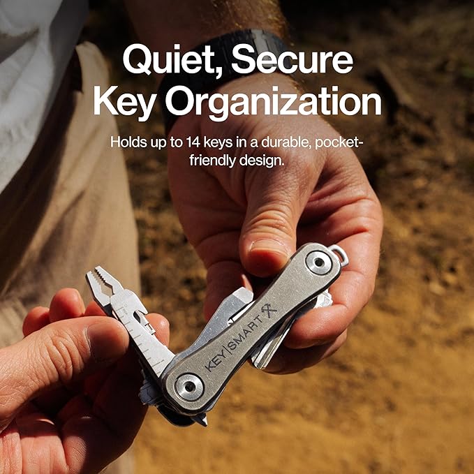KeySmart Rugged - Multitool Key Holder for Keychain w/Bottle Opener and Pocket Clip Organizer for Keys EDC Keychains Ring for Car Fobs Key Chains Expandable (Up to 14 Keys Titanium)