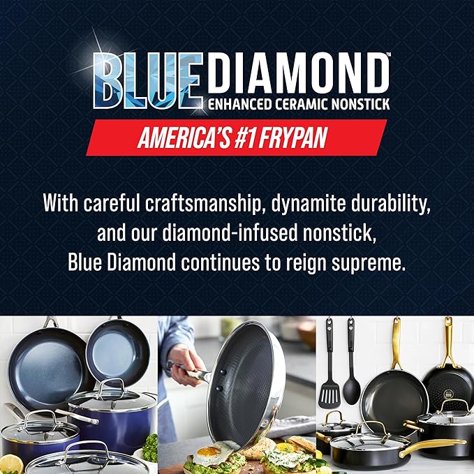 Blue Diamond Hybrid Nonstick Stainless Steel 10” Frying Pan PFAS-Free Ceramic Diamond Surface Skillet Diamond Bond Powerful Searing Dishwasher Safe Stay-Cool Handle Induction Ready All Cooktops