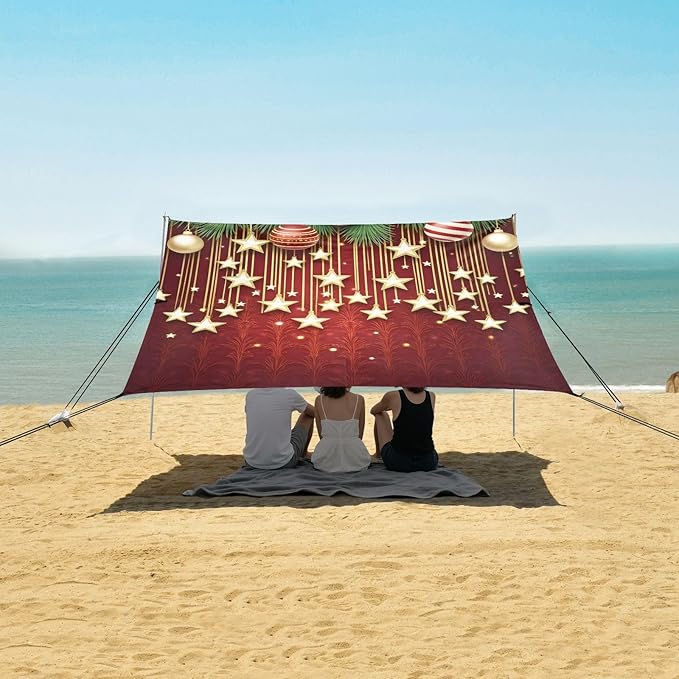 ALAZA Little Star Christmas Ball Beach Tent Sun Shelter Portable Canopy Sunshade for Outdoor Camping Picnics Backyard Fun 10x9 ft