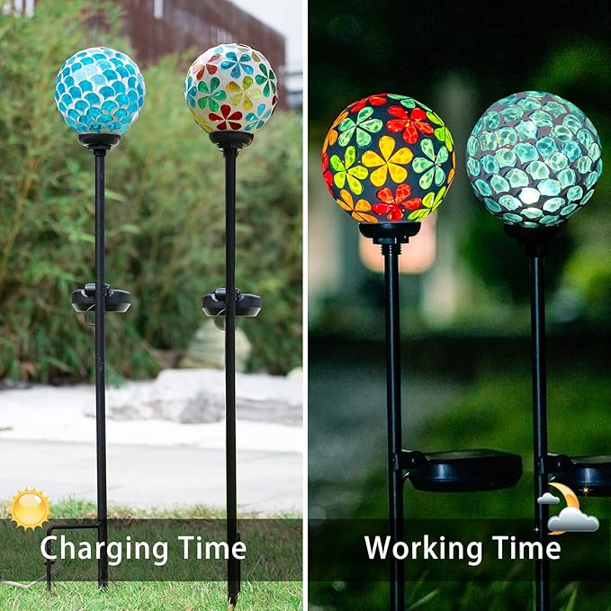 VCUTEKA Solar Garden Lights Mosaic Solar Light Outdoor Waterproof LED Pathway Stake Light for Landscape Patio Yard Deck Walkway Decoration 2 Pack
