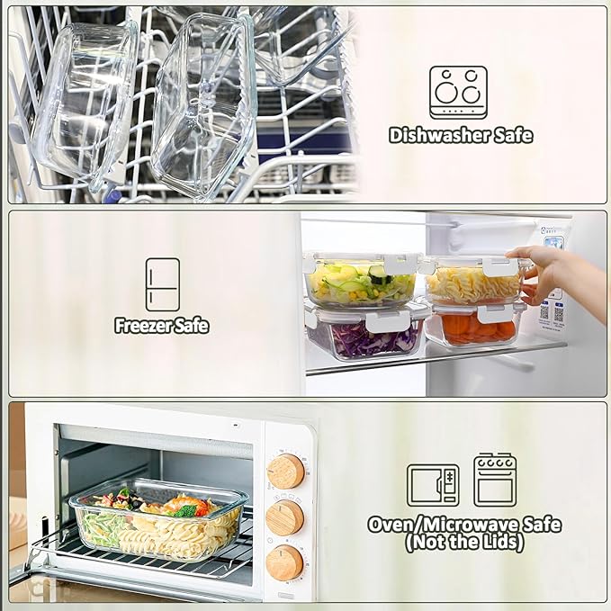 [8-Pack30 oz]Glass Meal Prep ContainersMCIRCO Glass Food Storage ContainersAirtight lunch Containers with Lids Microwave Oven Freezer and Dishwasher White