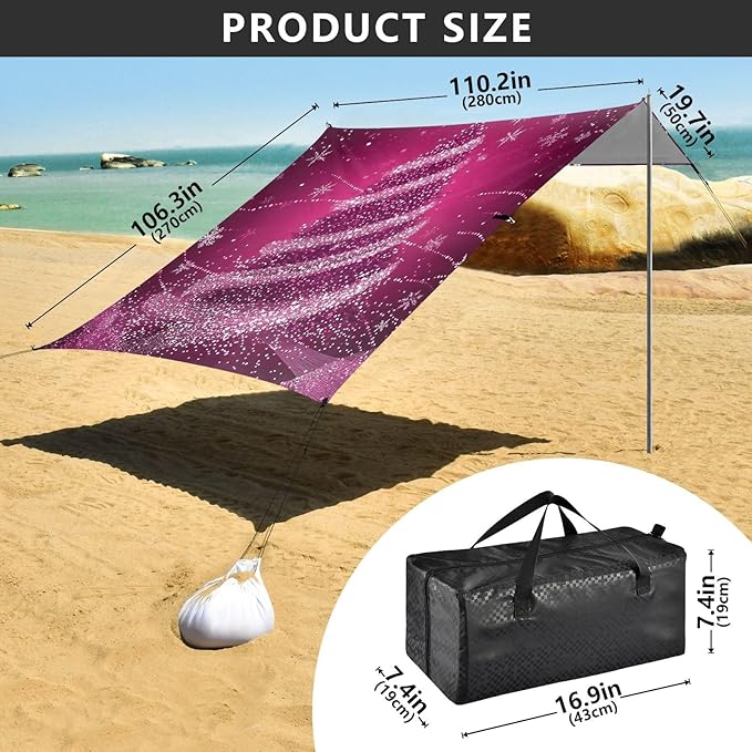 ALAZA Purple Christmas Tree Beach Tent Sun Shelter Portable Canopy Sunshade for Outdoor Camping Picnics Backyard Fun 10x9 ft