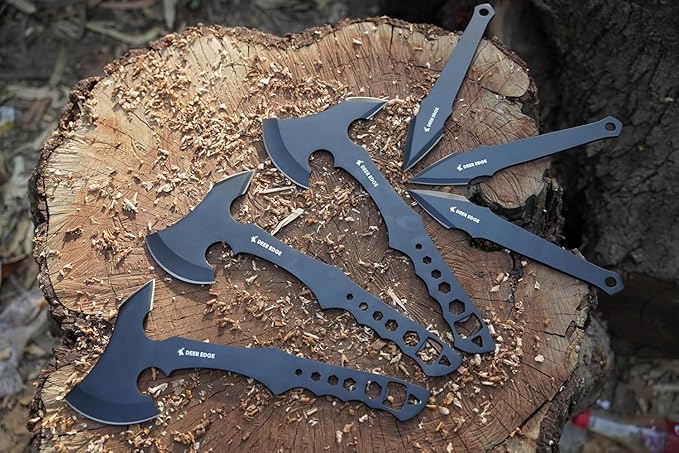 11.5 Throwing Axe Set – Professional Throwing Axe Pack of 6 - Chopping Hatchet with Nylon Sheath – Small Outdoor Camp Hatchet for Axe Throwing Game - Black