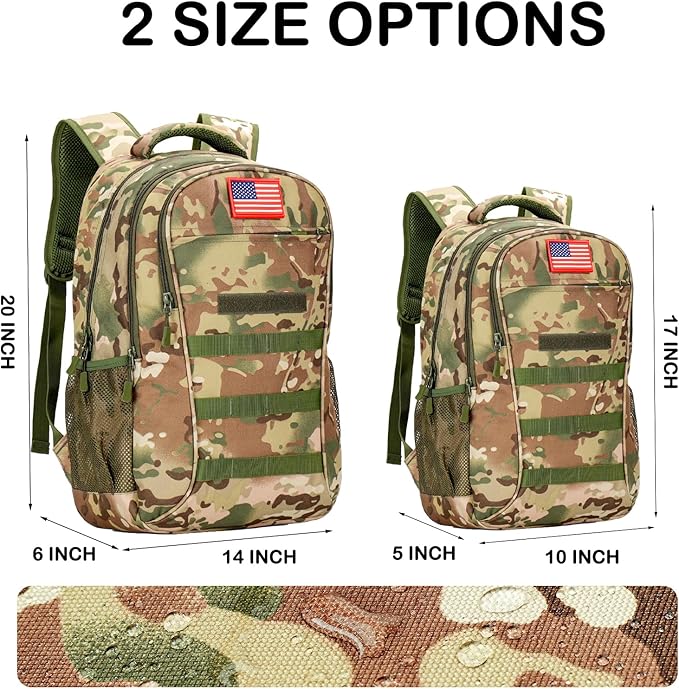 outdoor plus Camo BackpackMilitary Boys Backpacks for School30L Army Bookbag with USB Charging Port Waterproof