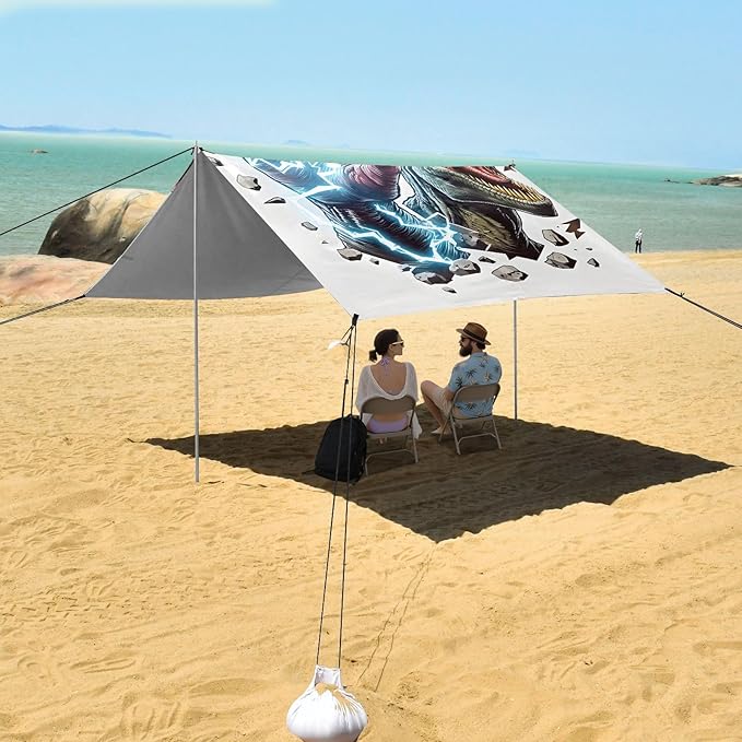 ALAZA Dinosaur Lightning Beach Tent Sun Shelter Portable Canopy Sunshade for Outdoor Camping Picnics Backyard Fun 10x9 ft