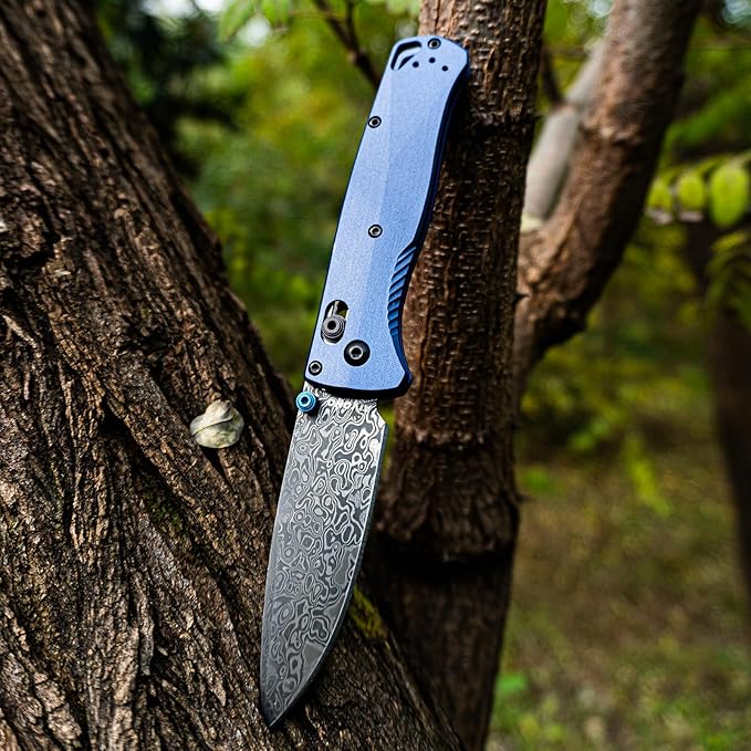 Damascus Pocket Knife 3 Blue Pocket Knife With Aluminum Handle And Reversible Pocket Clip For Camping And Hiking