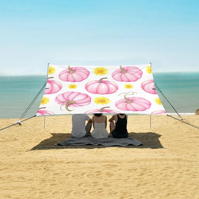 xigua Pumpkins Beach Tent Sun Shelter with Carrying Bag - Silver Coated Oxford Fabric Beach Canopy for Beach Camping Fishing - Includes Windproof Ropes Sandbags &amp Stakes