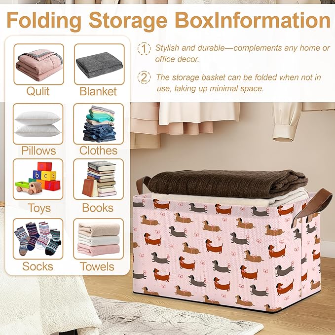 Storage Bin with Handles Dachshund Collapsible Laundry Baskets for Books Laundry - Use in Nursery Closet Organizers and Storage Blanket Basket
