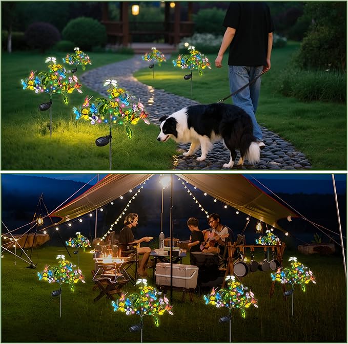 Anothera 6Pcs Solar Butterfly Lights Features Flashing or Steady-on Modes Waterproof Sunflower Garden Lights for Outdoor Patio Lawn Yard Garden Decor Gift for Mom Women Grandma
