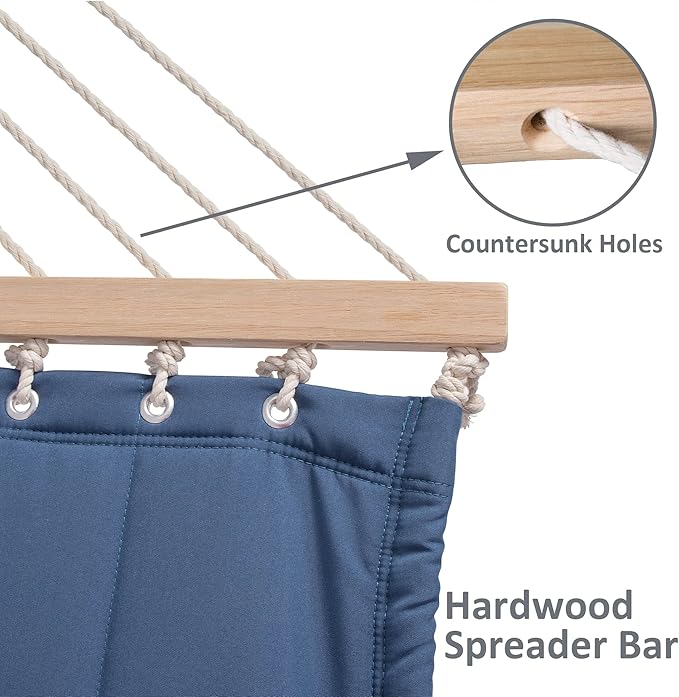 SUNCREAT Hammocks Double Hammock with 13.5 ft Wooden Stand Included Outdoor Hammocks for Outside 475 lbs Capacity Navy