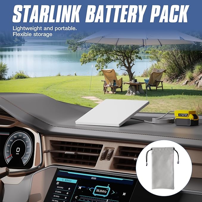 Deckit Starlink Mini Battery Adapter Compatible with DeWalt 20V MAX Battery Portable Off-Grid Power Converter w/Switch Low Voltage Protection &amp Multi-Port 5FT DC Cable &amp Bag