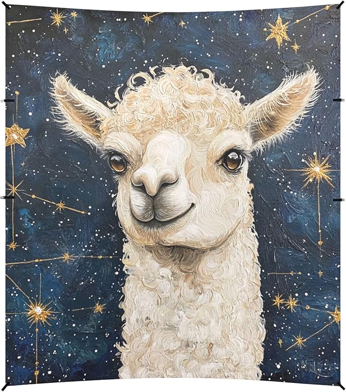 ALAZA Curly Hair Llama on Star Constellation Beach Tent Sun Shelter Portable Canopy Sunshade for Outdoor Camping Picnics Backyard Fun 10x9 ft