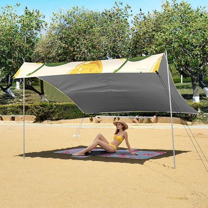 ALAZA Yellow Lemon Beach Tent Sun Shelter Portable Canopy Sunshade for Outdoor Camping Picnics Backyard Fun 10x9 ft