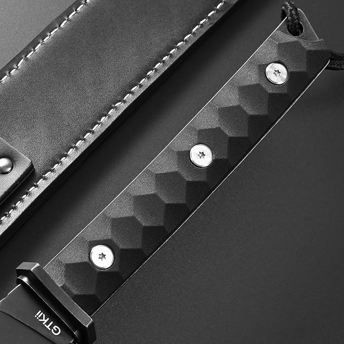 Gtkii GTK38 Fixed Blade Knife DC53 Steel Blade Full Tang Nylon Fiberglass Handle Samurai Style Fix Knifes for Outdoor Camping Hunting Collection with Leather Sheath(Black)