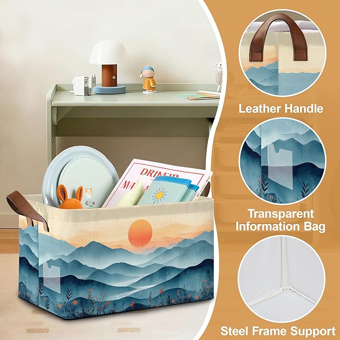 Storage Bin with Handles Sun Mountains Collapsible Laundry Baskets for Books Laundry - Use in Nursery Closet Organizers and Storage Blanket Basket