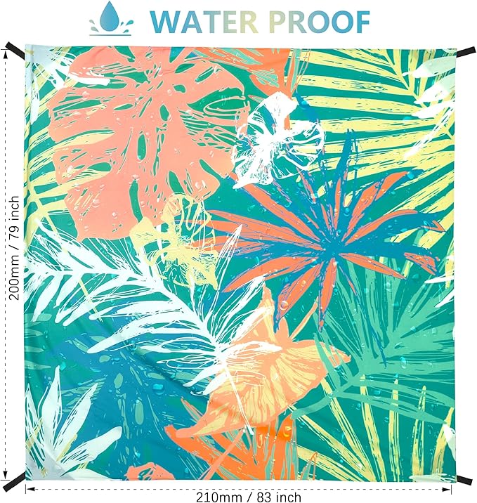 Beach Blanket Waterproof Sandproof Beach Mat 79 X 83/10'x9'for 2-8 Adults Quick Drying Outdoor Picnic Mat Beach Accessories for Travel Camping Hiking