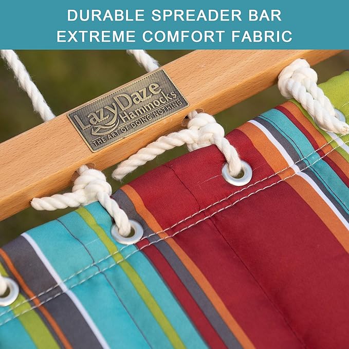 Lazy Daze Hammocks 12 FT Quilted Fabric Double Hammock with Spreader Bars and Detachable Pillow 450lbs Weight Capacity