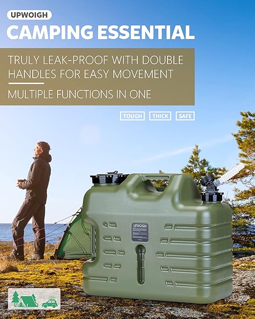 UPWOIGH 5 Gallon Water Jug Camping Water ContainerTruly No Leakage Water StorageLarge Military Green Water TankBPA Free Portable Emergency Water Containers for Outdoors Hiking Accessories