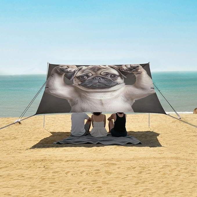 ALAZA Pug Dog Show Its Body Beach Tent Sun Shelter Portable Canopy Sunshade for Outdoor Camping Picnics Backyard Fun 10x9 ft