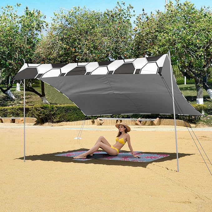 ALAZA Soccer Football Grid Print Beach Tent Sun Shelter UPF50+ Protection Beach Shade Canopy w/ 4 Sandbags for Outdoor Camping Fishing Backyard Fun Picnic 10x9 ft