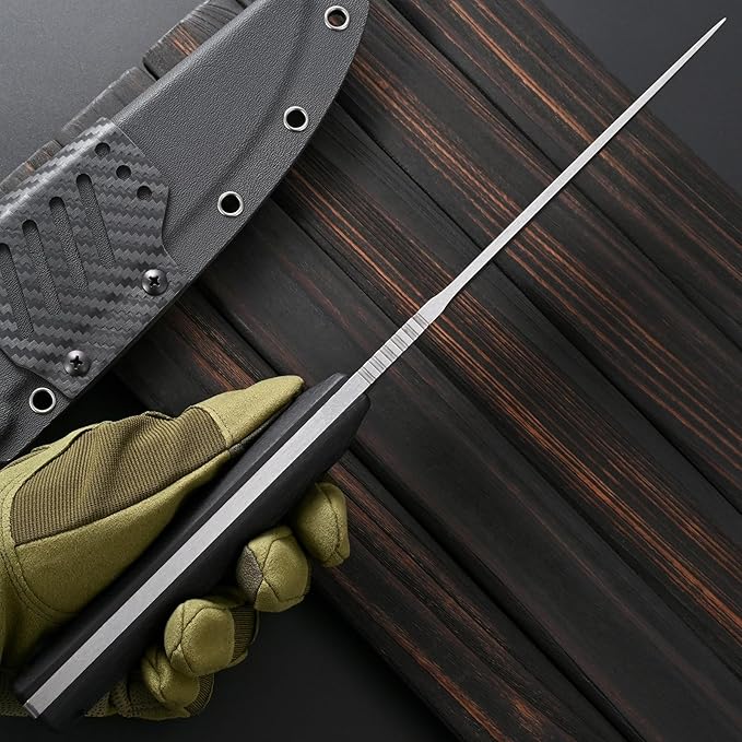 Sitivien ST33 Fixed Blade Knife VG10 Steel Blade Carbon Fiber Handle Full Tang Knife for Outdoor Activities Camping Hunting Fishing(Silver)