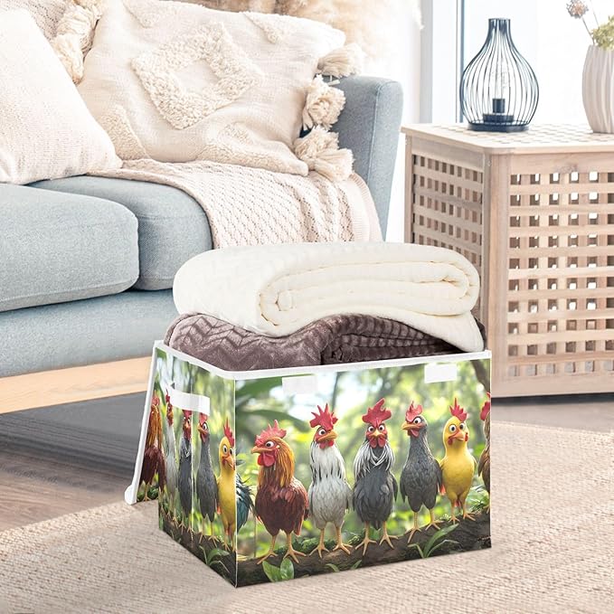 AIXIWAWA Lidded Storage Cube (Cute Chicken) Fabric Foldable Closet Bins with Flip Lid and Handles Organizer Basket Container 16.5 x 12.6 x 11.8 IN