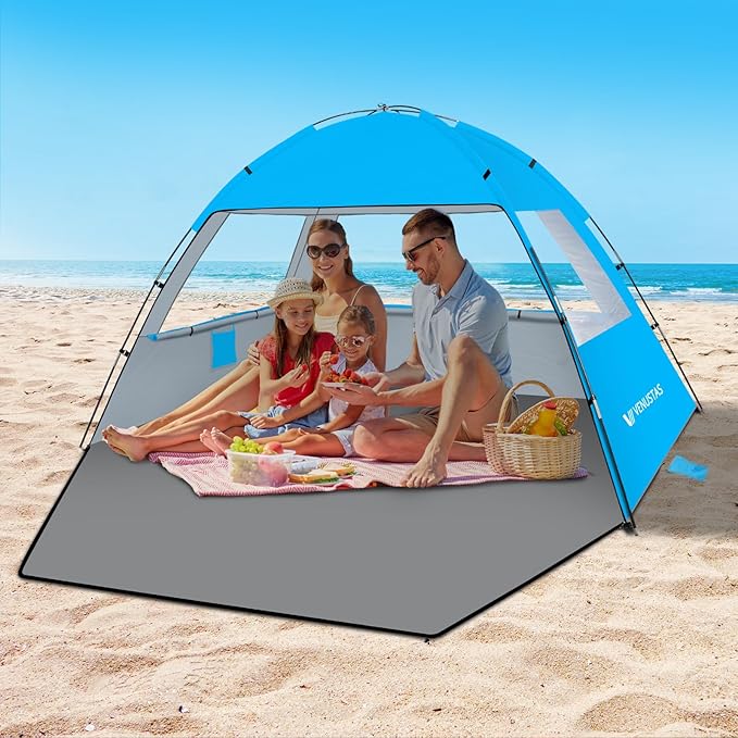 Venustas Beach Tent Sun Shelter for 3/4/6/8 Person UPF 50+ UV Protection Beach Canopy Lightweight and Easy Setup Cabana Portable Shade Tent