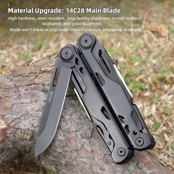 Multitool 20-in-1 Full-Size Lightweight EDC Multi-Purpose Pliers Pocket Knife Tactical Gear Nylon Bag Tools Gifts for Guys Equipment for Emergencies Hiking and Outdoor Camping (Black)