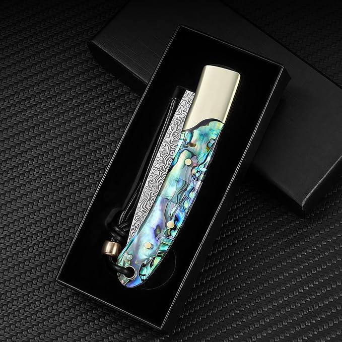 Damascus Steel Knife Knives for Men HRC 60 Pocket Knives Hand-Forged Damascus Folding Knife Camping Gear Lightweight Outdoor Knife for Backpacking Gift Ideas for Boyfriend