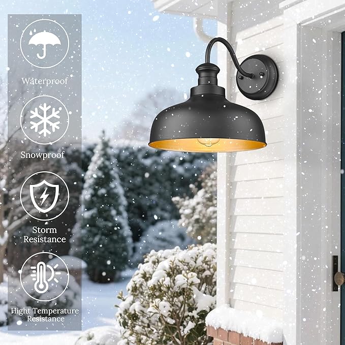 Outdoor Barn Lights 11.5 Inch Dome Outside Wall Sconce Weather Resistant Farmhouse Exterior Wall Mount Light Anti-rust Exterior Lighting Fixturefor Porch Garage Patio Entryway (Black 4 Pack)