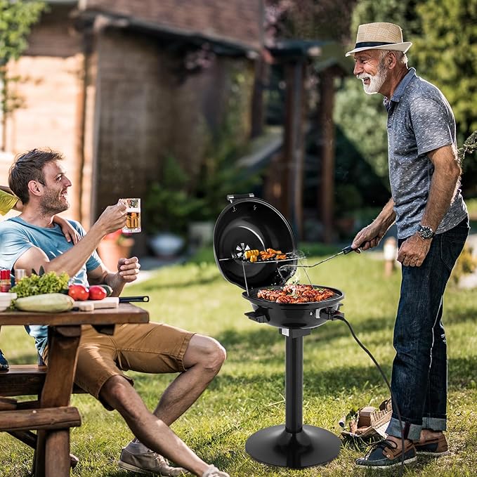 Outvita Indoor/Outdoor Electric Grill 1600W Portable Removable Stand Grill with Double Layer Design for BBQ Patio &amp Backyard (Black)