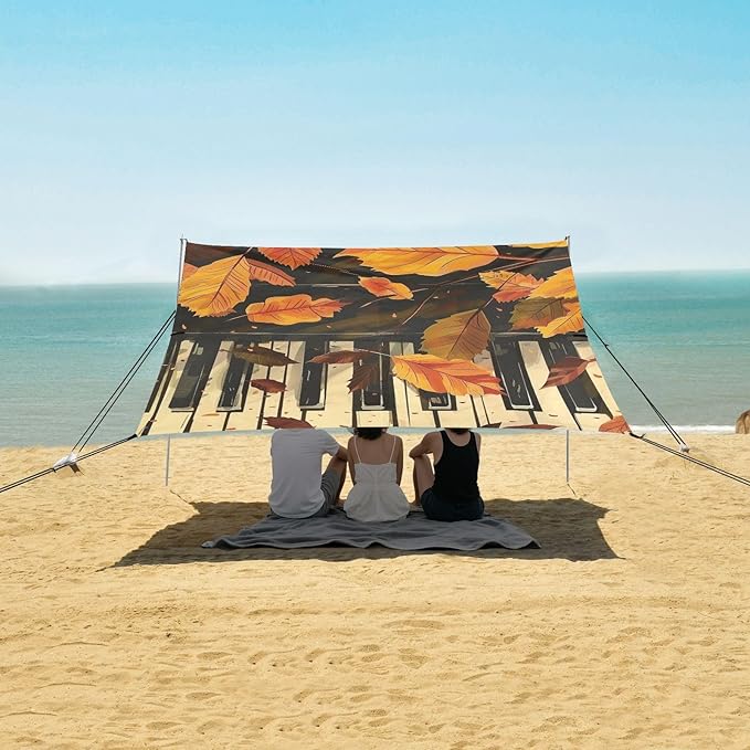 ALAZA Piano Keys Autumn Leave Beach Tent Sun Shelter Portable Canopy Sunshade for Outdoor Camping Picnics Backyard Fun 10x9 ft