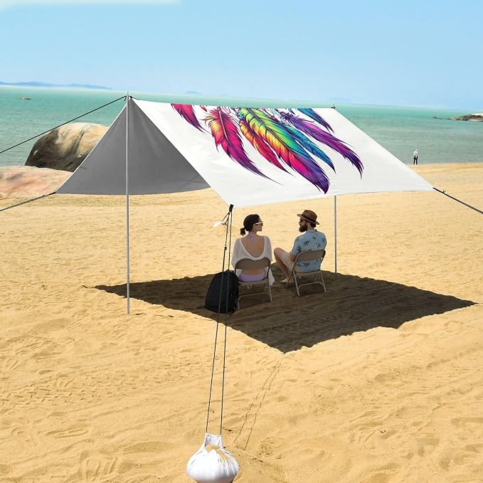 ALAZA Rainbow Dreamcatcher Beach Tent Sun Shelter UPF50+ Protection Beach Shade Canopy w/ 4 Sandbags for Outdoor Camping Fishing Backyard Fun Picnic 10x9 ft