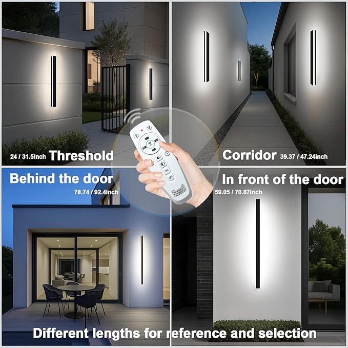 39 Inch Modern Outdoor Wall Lights 2700-6500K Dimmable Outdoor Wall Sconce with Remote Control IP65 Waterproof LED Long Exterior Linear Wall Light for House Garage(2 Pack)