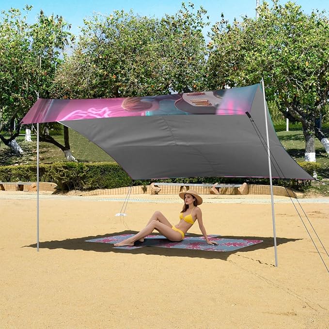 ALAZA Hamster Driving Funny Animals Beach Tent Sun Shelter UPF50+ Protection Beach Shade Canopy w/ 4 Sandbags for Outdoor Camping Fishing Backyard Fun Picnic 10x9 ft