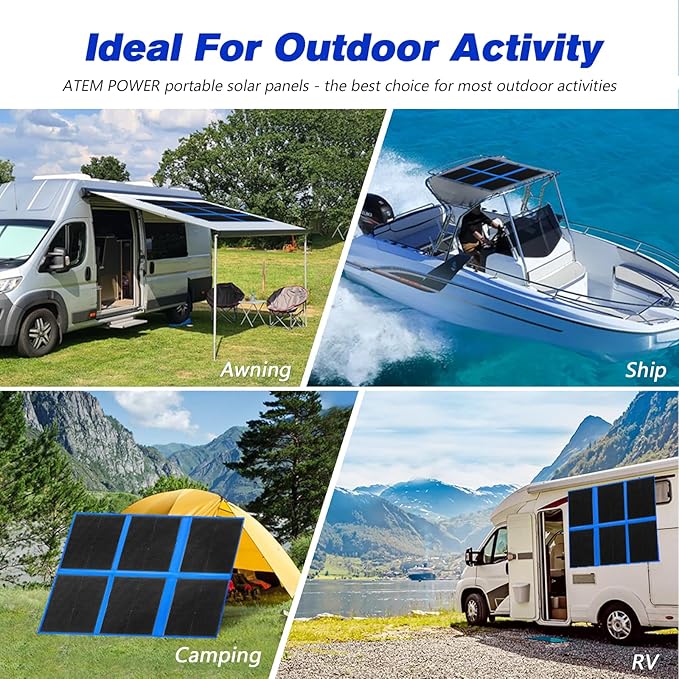 ATEM POWER 300W Portable Solar Panel Foldable Solar Panel HPBC Chip 20A MPPT Charger Controller 5V USB Output for 12/24V Battery/Power Station Outdoor Camper RV Hiking Durable Anti Cracking Coating