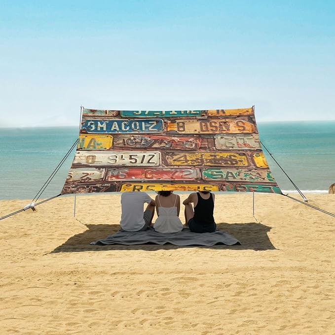 ALAZA Old License Plates Museum on Bricks Beach Tent Sun Shelter Portable Canopy Sunshade for Outdoor Camping Picnics Backyard Fun 10x9 ft