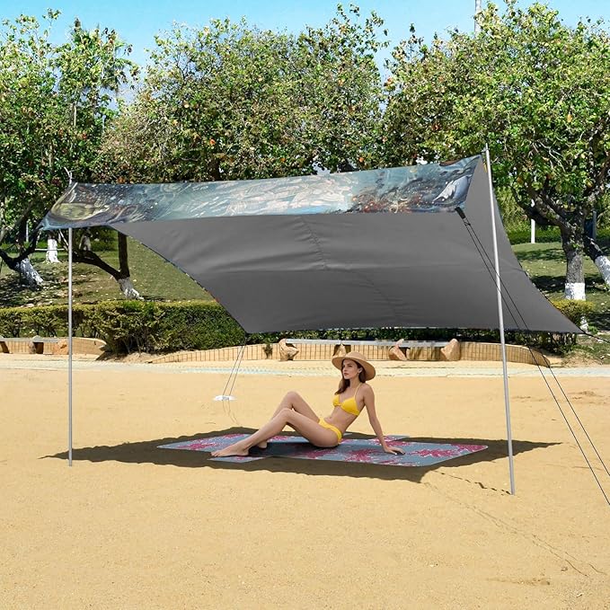 ALAZA Marine Dolphins Fish Seahorse Turtles Beach Tent Sun Shelter Portable Canopy Sunshade for Outdoor Camping Picnics Backyard Fun 10x9 ft