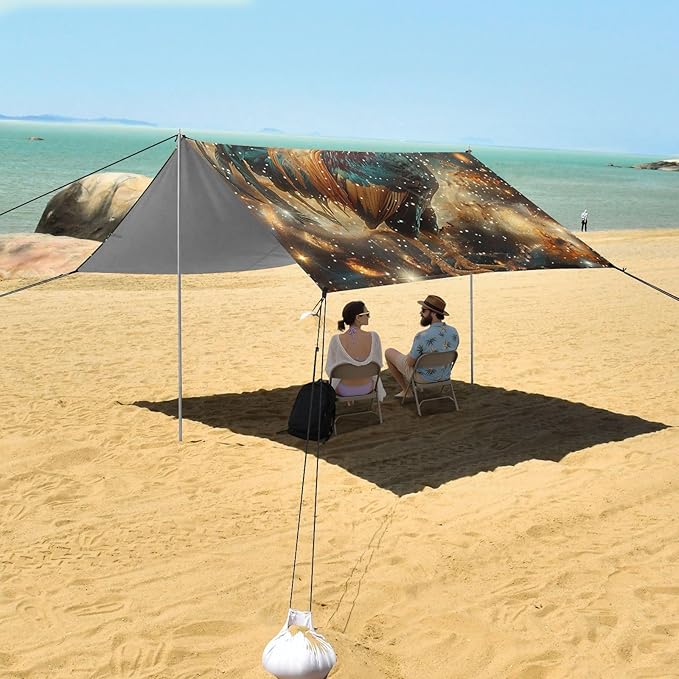 ALAZA Rooster Starry Nebula Beach Tent Sun Shelter Portable Canopy Sunshade for Outdoor Camping Picnics Backyard Fun 10x9 ft